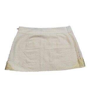 Mini Skirt Vintage United Colors of Benetton Ivory and Gold Thread Sequins Lined